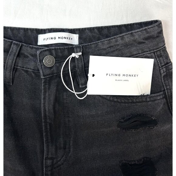 Flying Monkey Black Label Jeans Womens 25 Black Distressed Super High Rise Crop - Picture 6 of 16